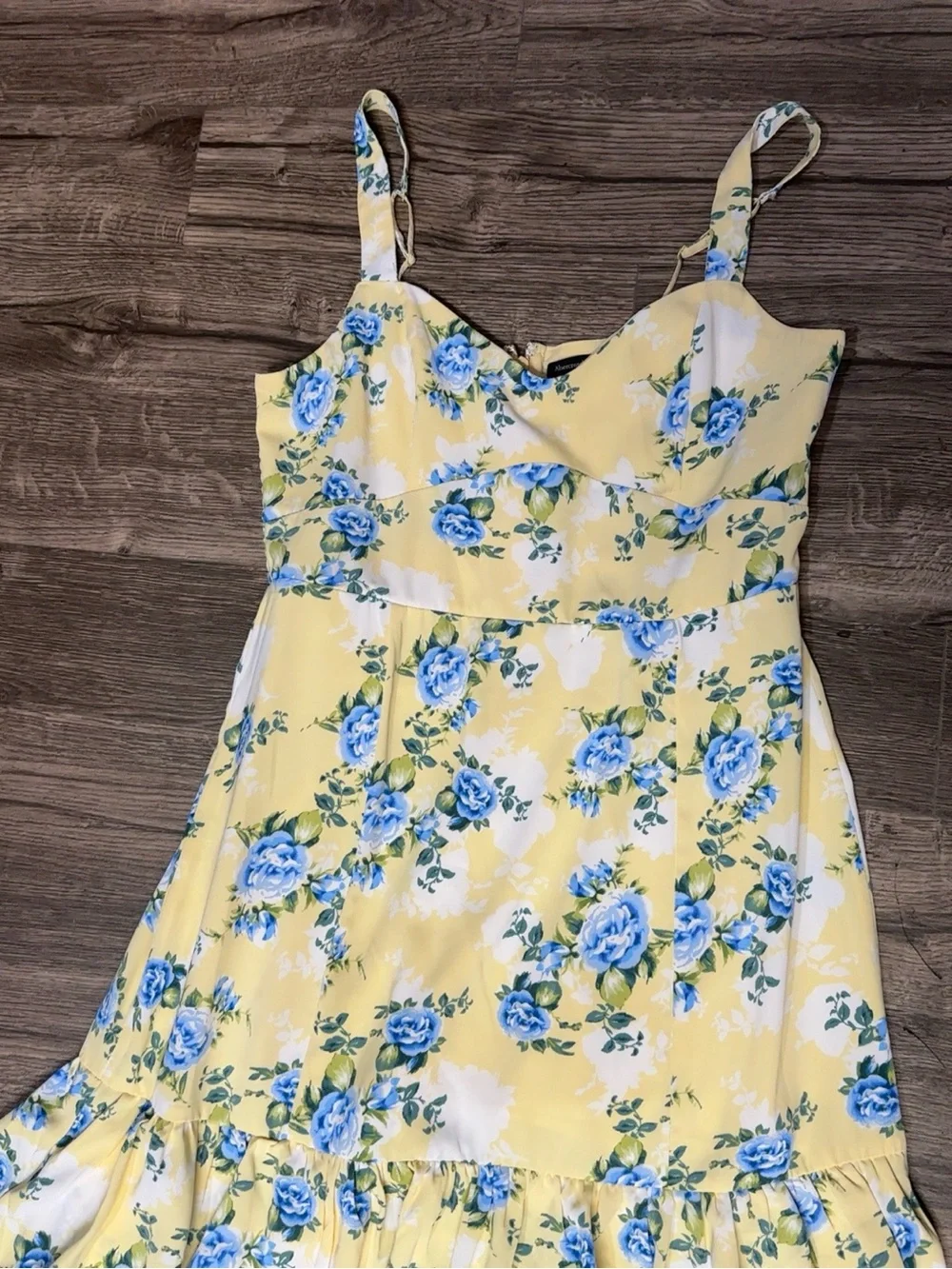 Abercrombie & Fitch Yellow Floral Tiered Midi Dress with Blue Accents